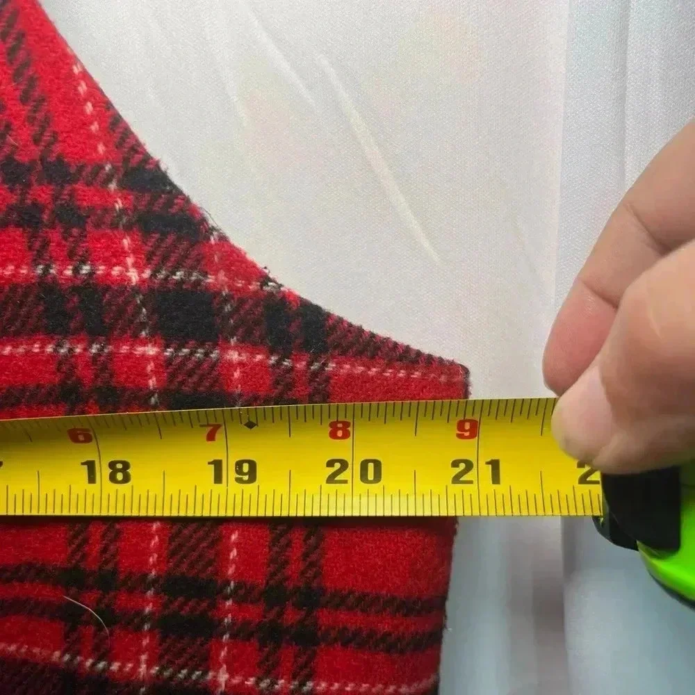 Karen Scott Womens Vest Multicolor Plaid Zip Faux Fur Collar Lined L Wool Blend